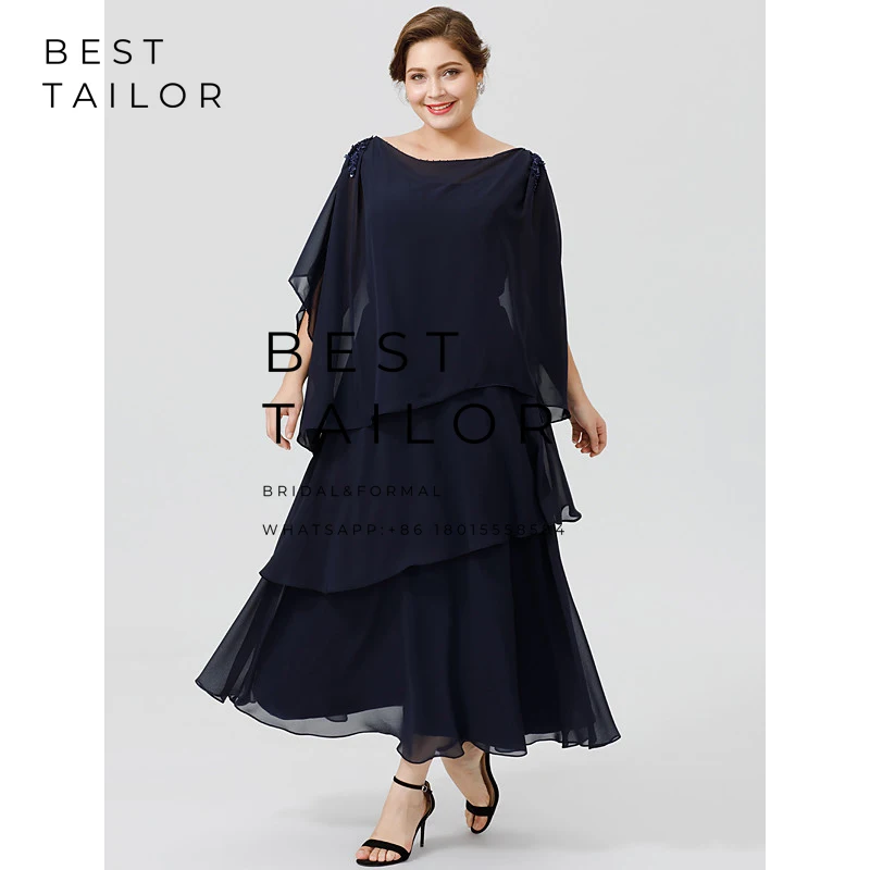 Navy Blue Темно-синие платья для матери невесты больших размеров для свадеб, шифоновое вечернее свадебное Выходное платье для мамы Farsali Madrinha - Цвет: Navy Blue