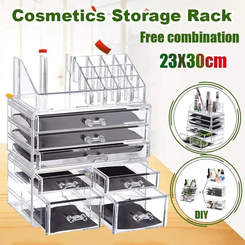 

6 Layer DIY Multifunction Drawers Makeup Cosmetics Jewelry Organizer Acrylic Display Box Storage Clear Lipstick Stand Case