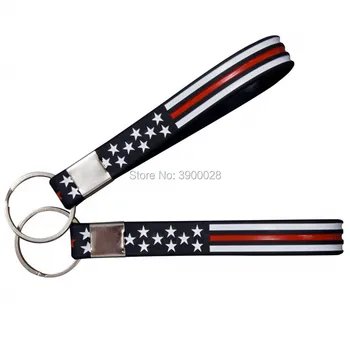 

300pcs keyring Thin Red Line American Flag keychain wristbands silicone bracelets