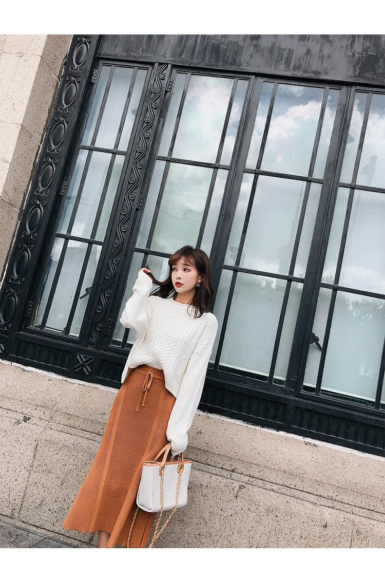 [Dowisi] New Style Autumn& Winter Korean-style High-waisted Casual Sheath Knitted Dress Skirt Women's F5210
