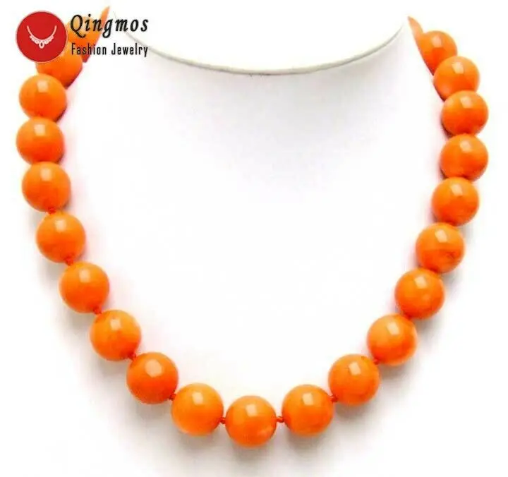 

Qingmos Fashion 14-15mm Round Natural Orange Coral Necklace for Woman with Genuine Coral Stone Jewelry 18" Chokers nec5214