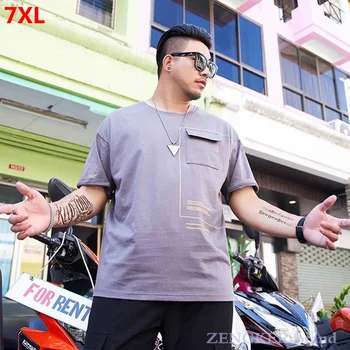 

Large size men's tide brand summer dress plus size color line printing T-shirt man loose pocket half-sleeved t-shirt 130kg