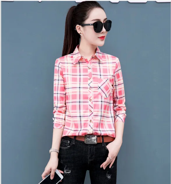 shirts & tops Spring 2020 Long Sleeve Plaid Blouse Korean Casual Women Streetwear Shirts Elegant Office Shirt 5XL Plus Size Ladies Print Tops ladies shirts