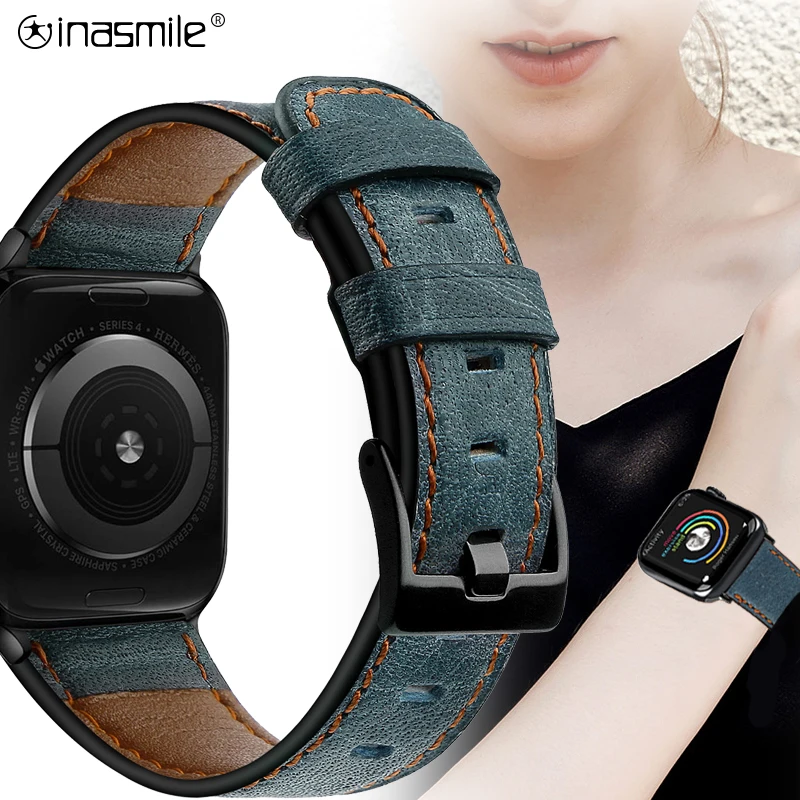 Роскошный ремешок из натуральной кожи для iwatch 44 мм 42 мм кожаный ремешок для apple watch 4 5 ремешок браслет для iwatch 5 4 3 2 38 мм 40 мм