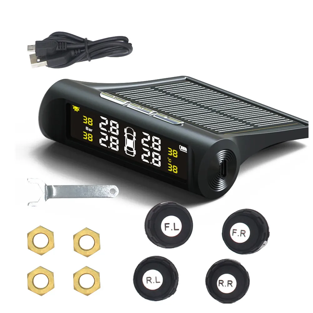 Система контроля давления в шинах с ЖК дисплеем TPMS на солнечной энергии 4 внешних