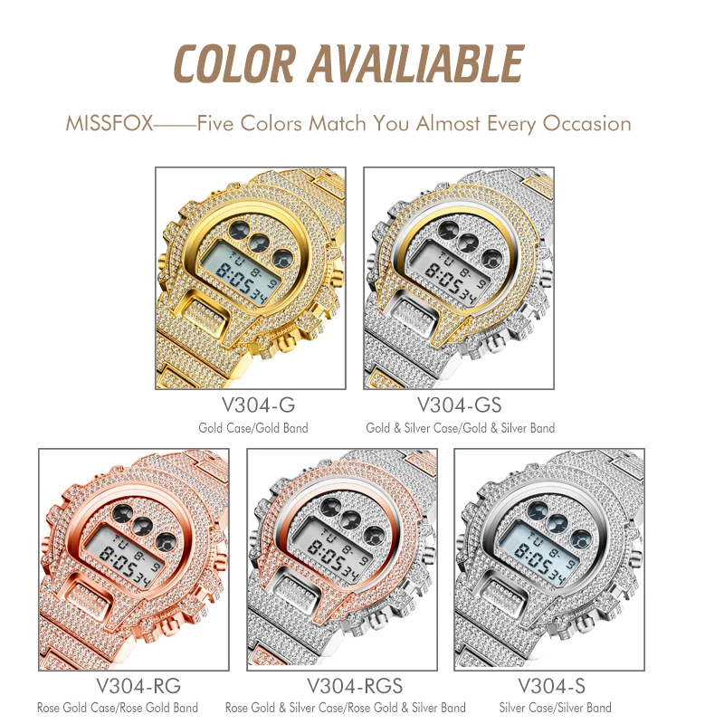 Мужские часы MISSFOX роскошные светодиодсветодиодный Цифровые кварцевые 18K Gold