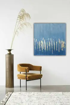 

Handmade Canvas Painting Gold Leaf Painting Original Texture Painting Silver Leaf And Blue Painting Wall Decor Large Wall Art