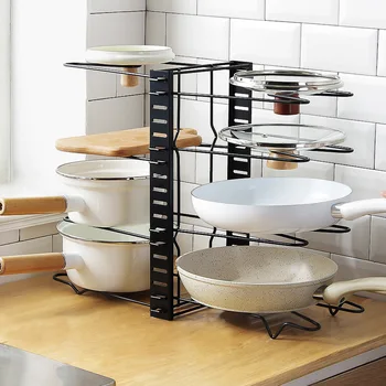 

5-Layer Kitchen Organizer Rack Adjustable Metal Cabinet Pantry Pan and Pot Lid Organizer Rack Holder Bakeware Plate Holder Stand