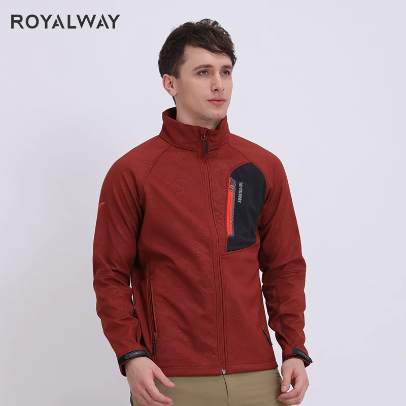 ROYALWAY New Softshell Jacket Men Waterproof Hiking Rain Coat Fishing Stand Collar Outdoor Camping Trekking Soft Shell