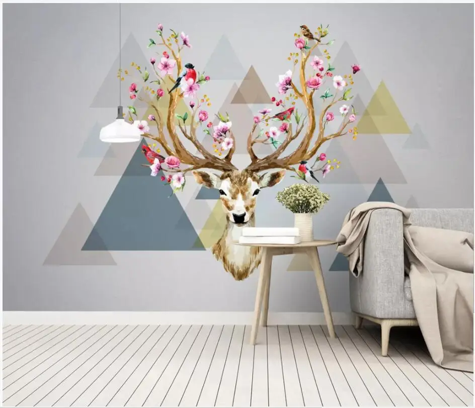 

WDBH Custom photo mural 3d wallpaper American minimalist fashion hand-painted elk head 3d wall mural wallpaper for living room