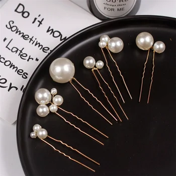 

1 Set/6 Pcs Hair Clip Double Pearls Bobby Pins Fixed Headdress Hair Tool Hair Pin Bun Maker U-shaped Clip for Ladies Women Girl
