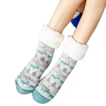 Женские зимние Бархатные Нескользящие Повседневные носки в рождественском стиле, как на изображении