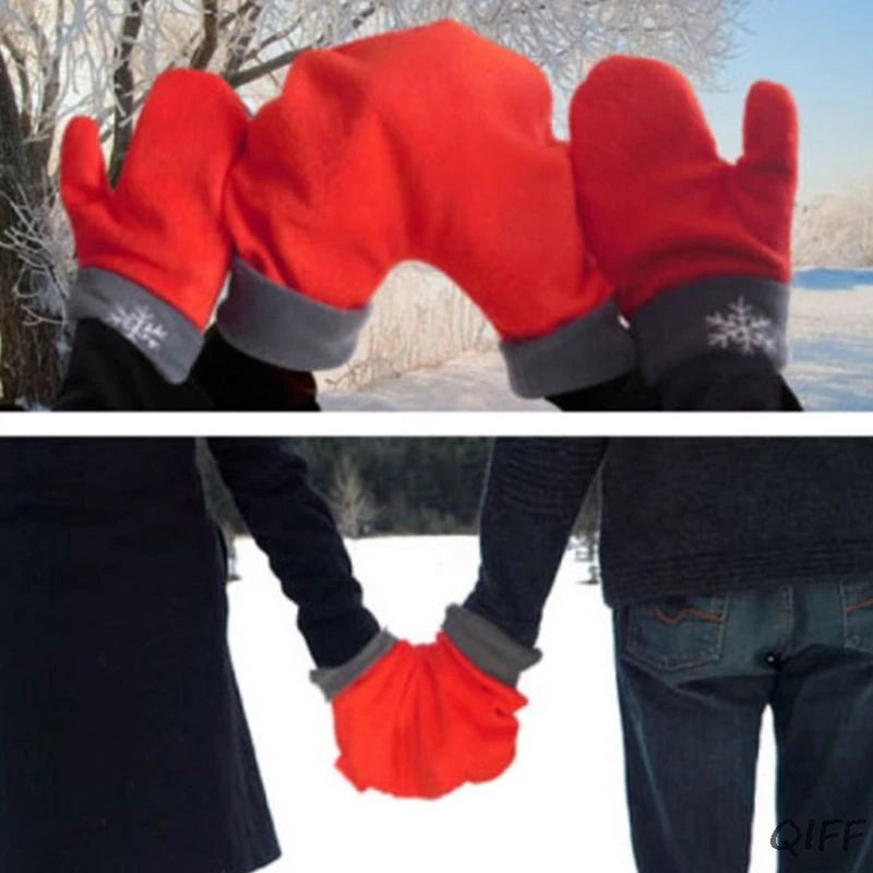 Перчатки дл пар из флиса для влюбленных зимние утепленные флисовые рукавицы с вышивкой в виде снежинок милый Рождественский романтический подарок