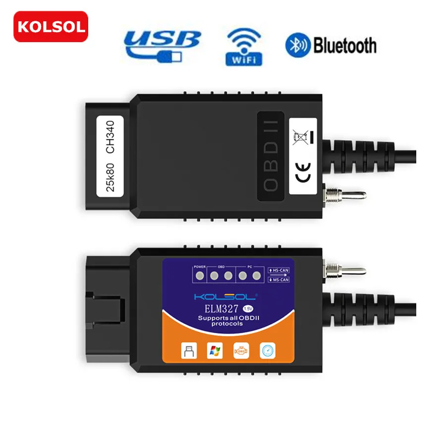 KOLSOL ELM327 Bluetooth/WI FI/USB OBD2 сканер V1.5 WI FI в красный горошек с выключателем для Ford ELMconfig