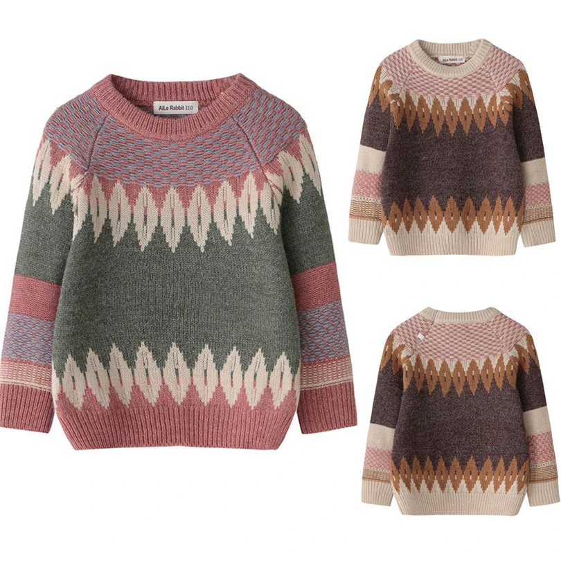 

Children's Winter Pullover Sweater Baby Boys Girls Geometric Pattern Knitted Casual Soft Warm Long Sleeved Tops Clothes 2-7T A20