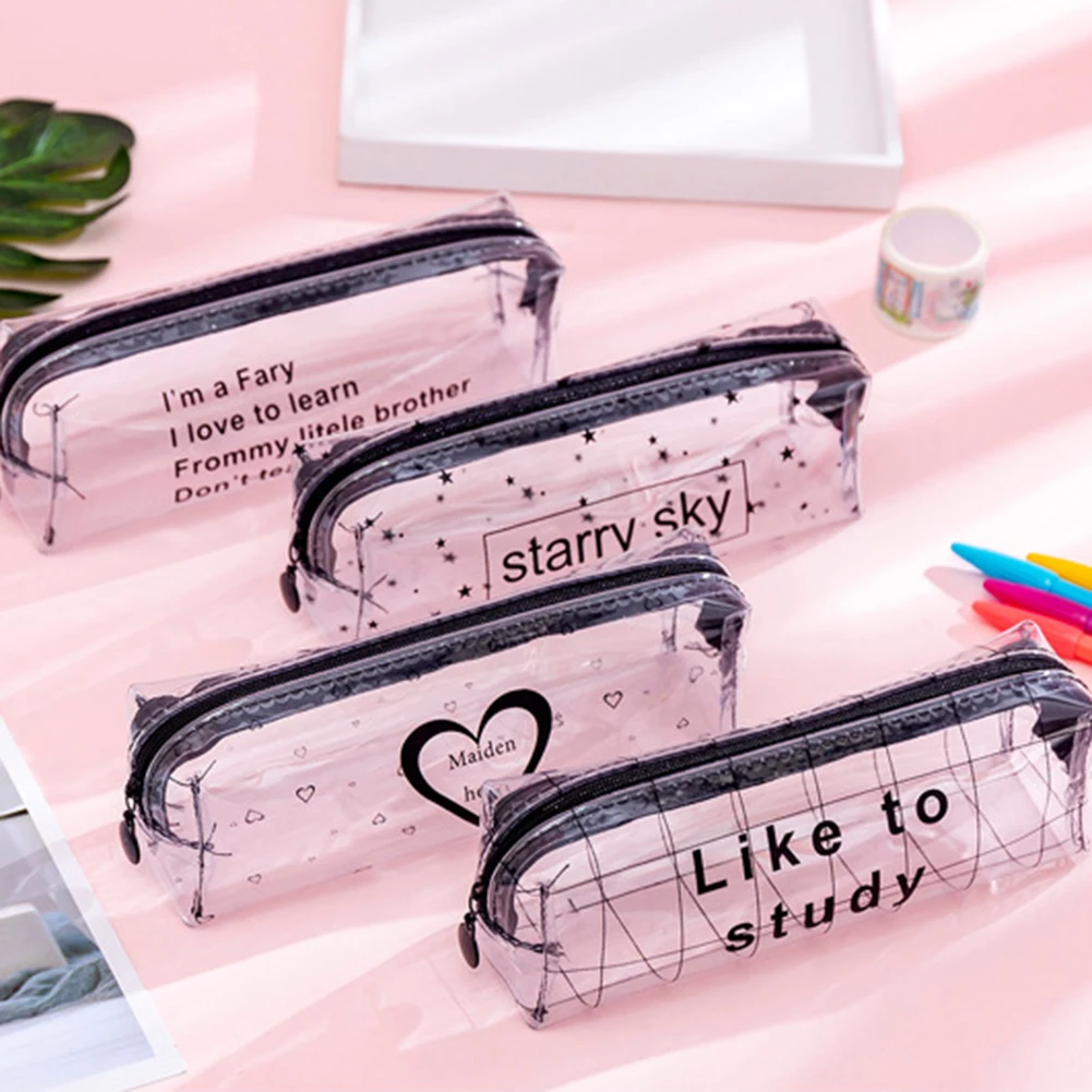 Новый прозрачный пенал на молнии с милыми надписями чехол для ручек канцелярских