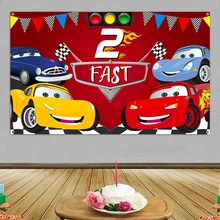 Voiture de course décor d'arrière plan pour fête de 2ème anniversaire, banderole Photo rapide, décoration murale, fournitures de fête pour enfants de deux ans