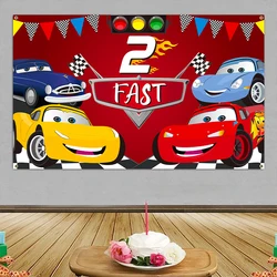 Voiture de course décor d'arrière plan pour fête de 2ème anniversaire, banderole Photo rapide, décoration murale, fournitures de fête pour enfants de deux ans 