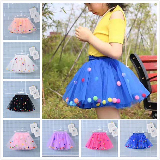 US $5.50 2020 Summer Baby Multilayer Tulle Tutu Skirt Colorful Pom Pom Princess Mini Dress Children Clothing