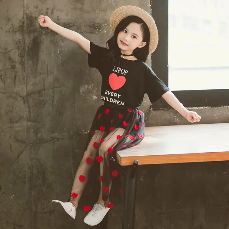 Summer Girls Cotton Clothing Sets 2pcs School Clothes for 3-11 Years kids clothing set,girls clothing set