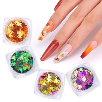 

1 Box Gradient Sparkling Maple Leaf Shape Nail Art Flakes Autumn Nail Sequins DIY Nail Art Decorations