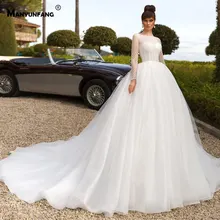 MANYUNFANG роскошное свадебное платье с бусинами, свадебное платье с длинным рукавом и круглым вырезом, свадебное платье-бохо, свадебное платье