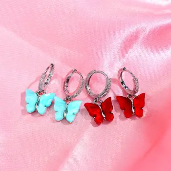 

JJFOUCS Creative Casual CZ Butterfly Dangle Earrings Women Resin Acrylic Silver Color Casual Drop Earrings Jewelry Party Gift