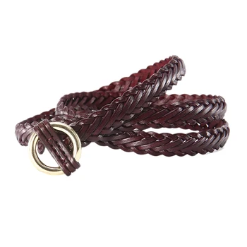 

Women Belt Fashion Design Leather Female Belt Vintage Knitted Pin Buckle Waistband