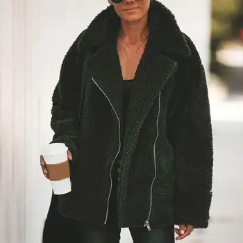 

Autumn Fashion Women Faux Fur Coat Winter Casual Long Sleeve Teddy Coat Vintage Zipper Overcoat Jacket Outerwear
