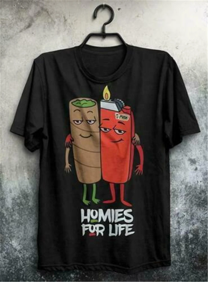 Сигарета и Зажигалка Homies For Life Мужская футболка черный хлопок Printing печать | одежда