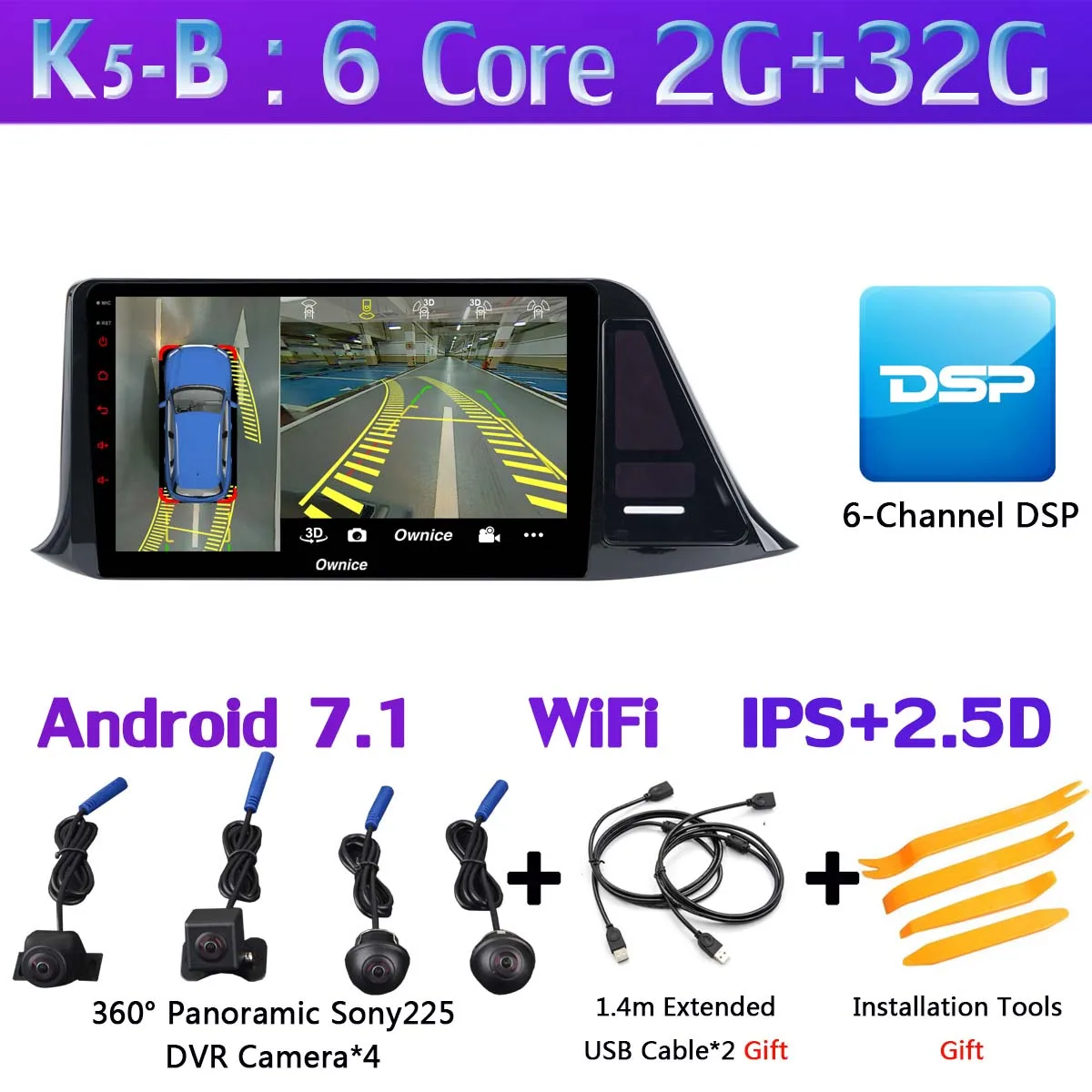 360 ° камера 1din Android 9,0 4G ram+ 64G rom gps радио CarPlay SPDIF DSP Автомобильный мультимедийный плеер для Toyota C-HR CHR - Цвет: K5-B