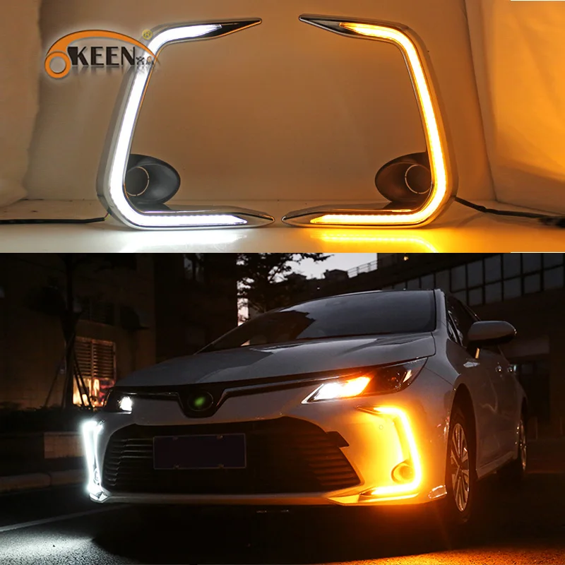 

2Pcs LED Daytime Running Lights for Toyota Corolla 2019 2020 DRL Front Bumper Fog Lamp Cover with Yellow Turn Signal style relay