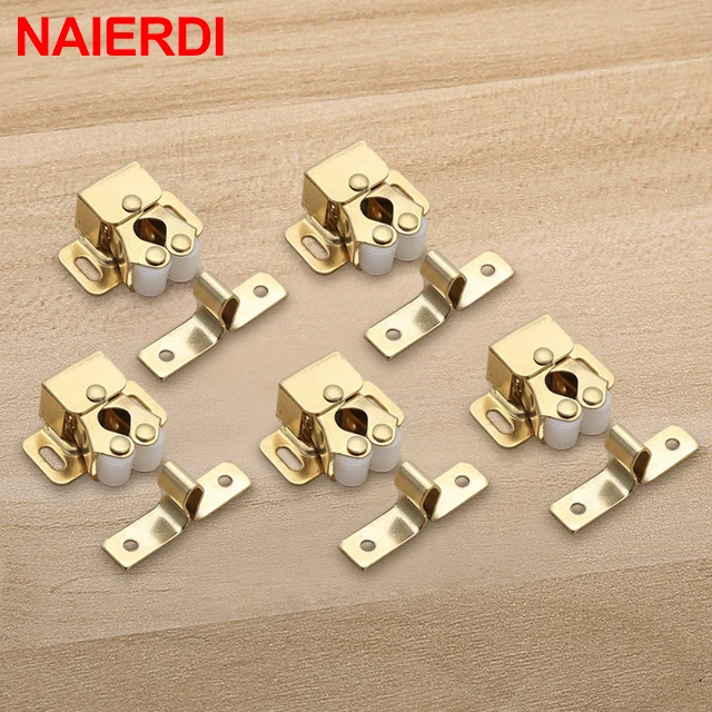NAIERDI 2-10PCS Door Stop Closer Stoppers Damper Buffer Magnet Cabinet Catches For Wardrobe Hardware Furniture Fittings Gold (5PCS)