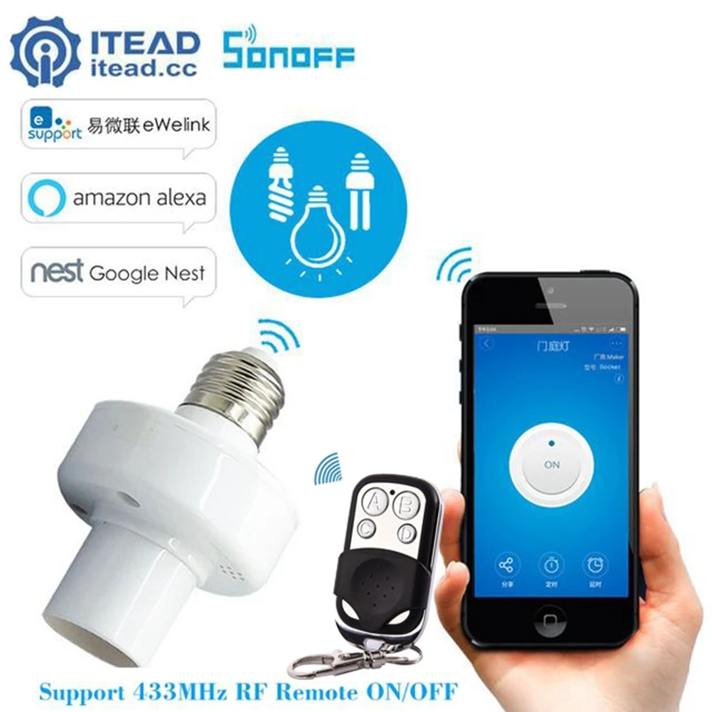 ITEAD Sonoff Slampher E27 WiFi светильник держатель RF 433 МГц беспроводной Wifi переключатель