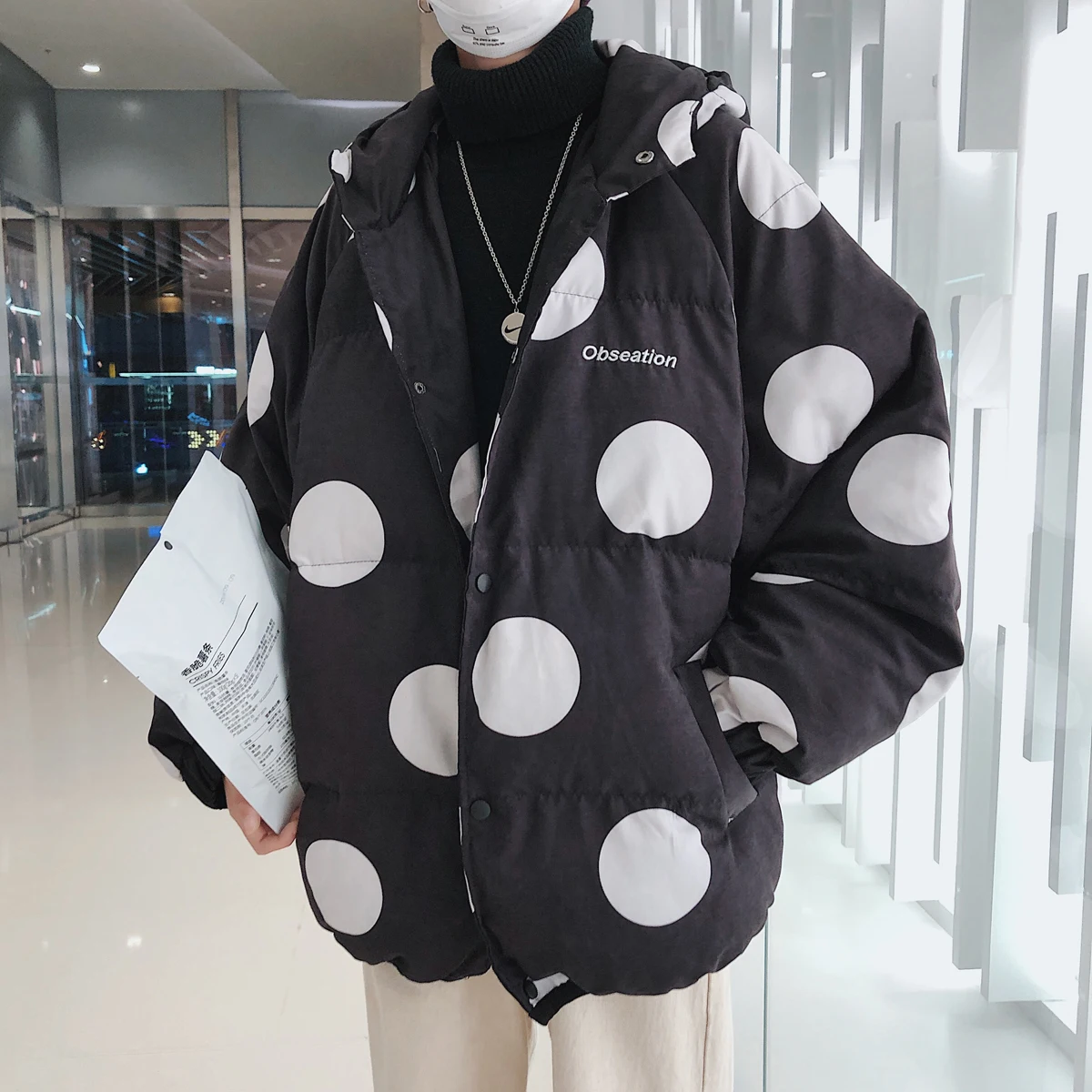 LAPPSTER с оборками в Корейском стиле; зимняя куртка Зимняя парка японский мужская с капюшоном куртка-пузырь в стиле «хип-хоп» толстый пуховик пальто - Цвет: Black