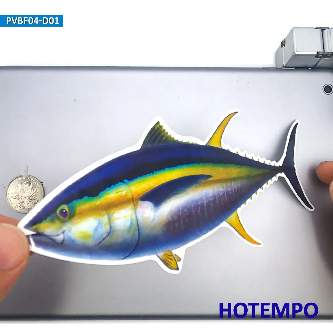 20 cm 7,87 Zoll große Fische Gelbflossen Thunfisch wasserdichte Aufkleber für Laptop Gepäck Skateboard Glas Angelbox Boot Auto Aufkleber – Detail 4