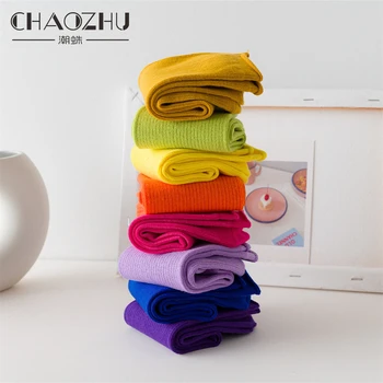 

CHAOZHU Neon Yellow Green Rose Navy Purple Fashion Bright Colors Tide Girls Women Socks Party Street Snap Autumn Winter Sox