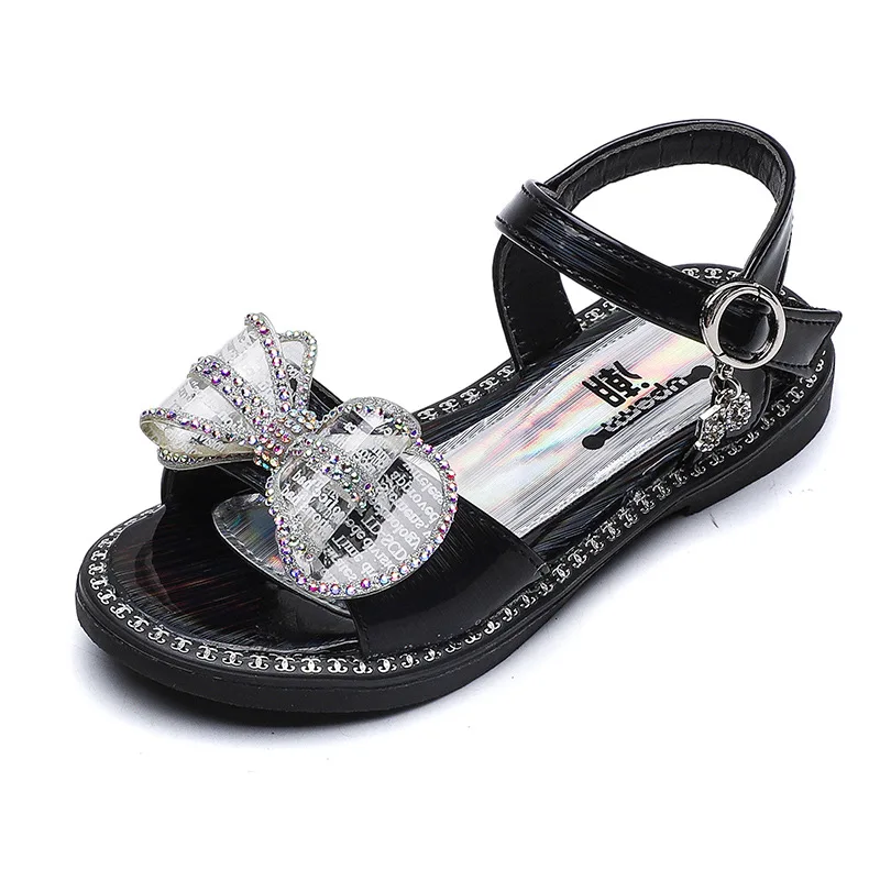 

Kids Comfortable Sandals Summer Girls Sweet Elegant Princess Sandals Children Fashion Rhinestone With Bow Party Shoes Size 26-36