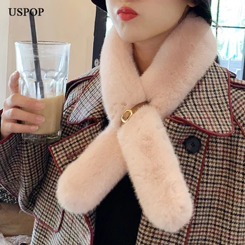 

USPOP New winter scarf women rabbit hair plush scarves female leather buckle decorated ring style scarf