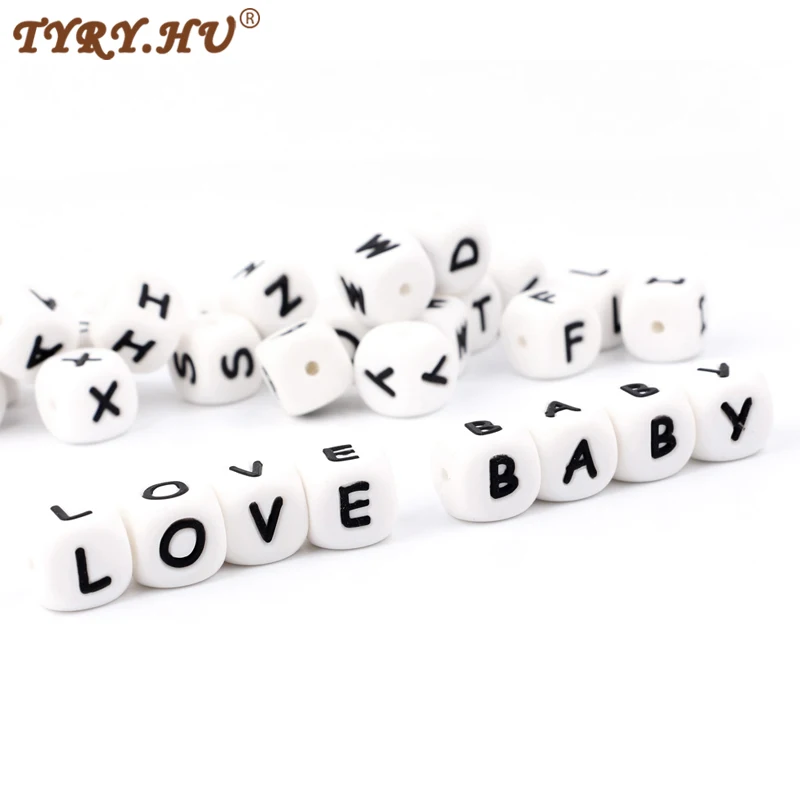 TYRY.HU 100Pc Chewing Silicone Beads BPA-Free 12mm Alphabet Letter For Teething Baby Pacifier Chain DIY Accessories | Мать и ребенок
