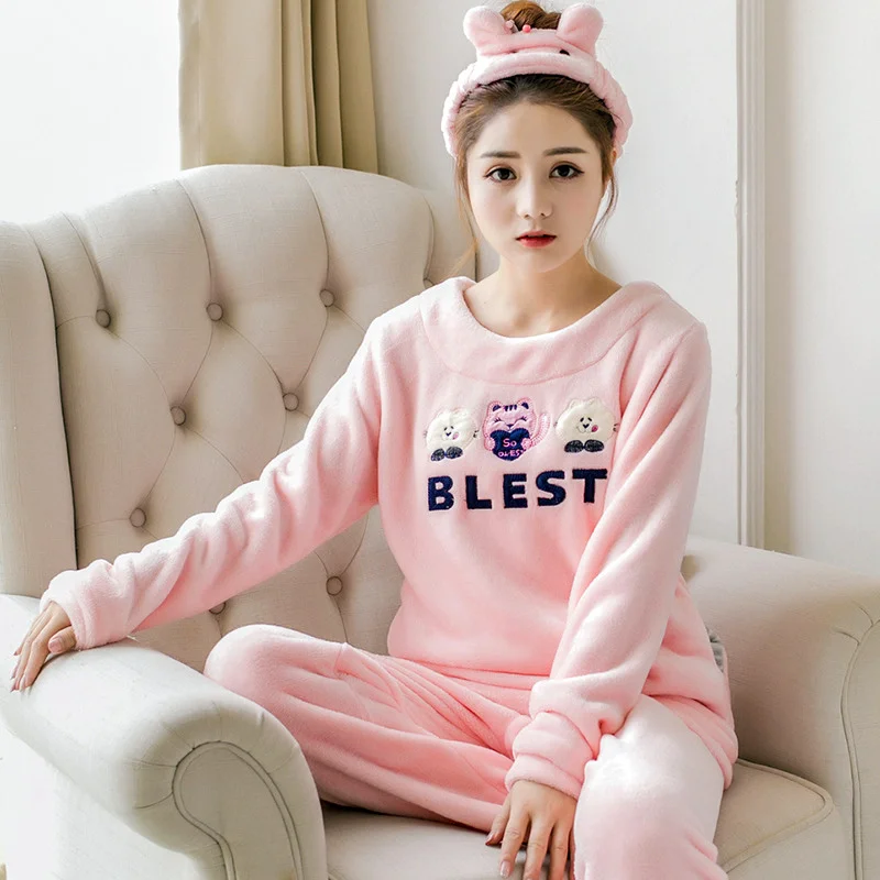 Perfering Women Pajama Sets Winter Flannel Cartoon Thick Warm Sleepwear Cute Animal Female Homewear Long Sleeves Home Suit - Цвет: style 2