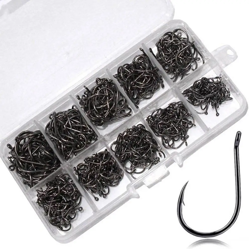 

100Pcs Strong Carbon Steel Saltwater Freshwater Sharp Fishing Circle Jig Hooks