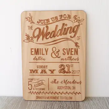 

Wedding invitation, rustic wooden wedding invitation, real wood wedding invite, laser engraved invitation, your choice of wood,