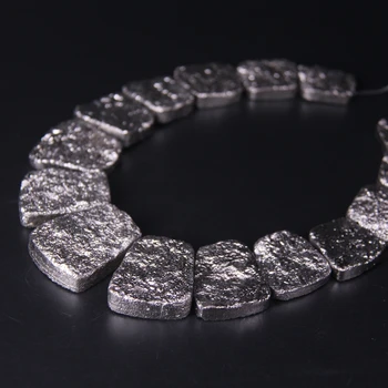 

15pcs Silvers Titanium Aventurine Trapezoid Slab Beads,Top Drilled Raw Stone Gem Slice Graduated Necklace Pendant Jewelry Making