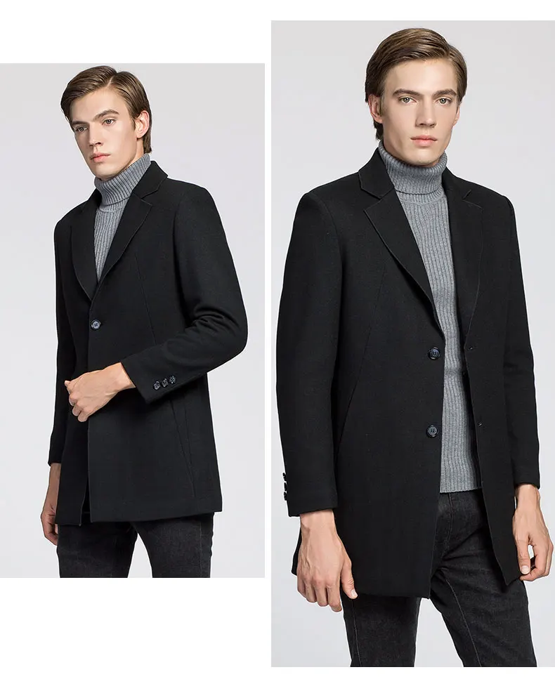 Aismz Winter Business Casual Men Single Breasted Long Wool Overcoat Mens Slim Thick Warm Jackets Trench Coat casaco masculino