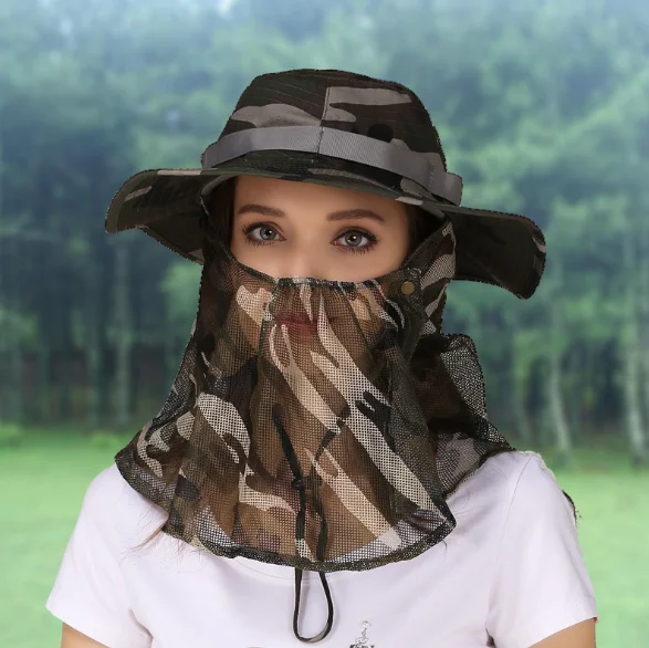 

Men Women Camo Sun Cap Removable Boonie Hat With Neck Flap Fishing Cap Hiking Outdoor UV Protection Sun Hat