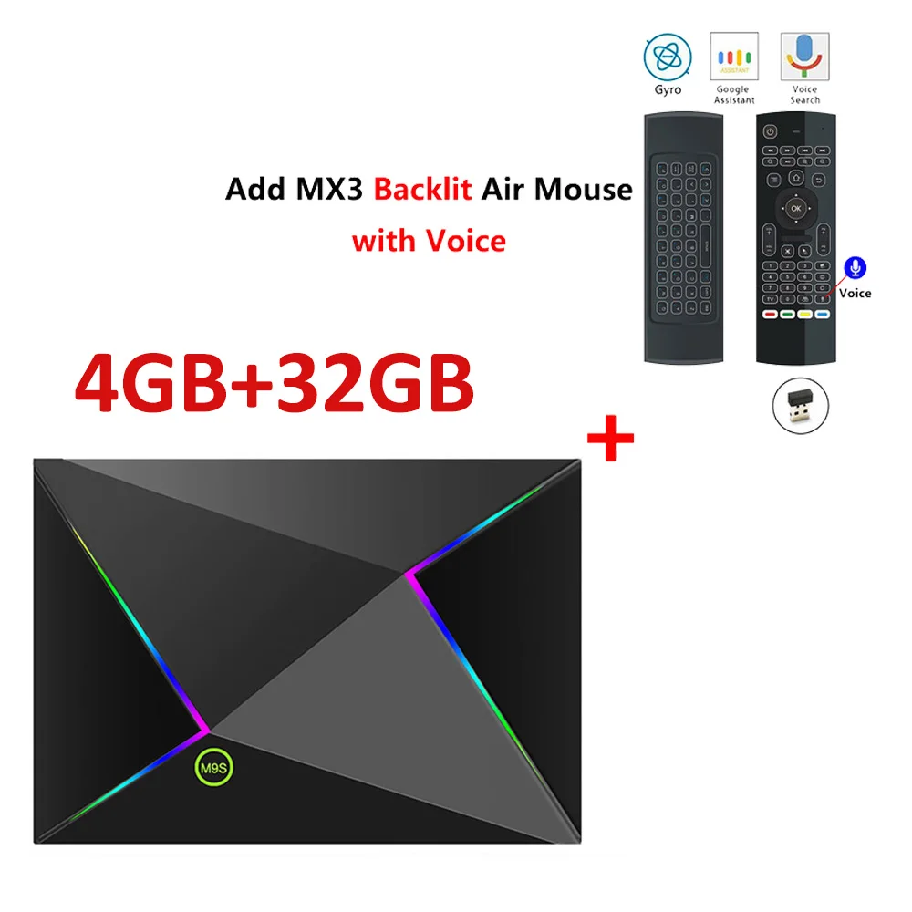 4GB32GB add mx3l mic M9S Z8 Smart Tv Box Android9.0 2,4G wifi LAN 10/100M 6K HD телеприставка 4 ГБ 32 ГБ/64 ГБ 3D 2,4G беспроводная мышь Youtube медиаплеер - Цвет: 4GB32GB add mx3l mic