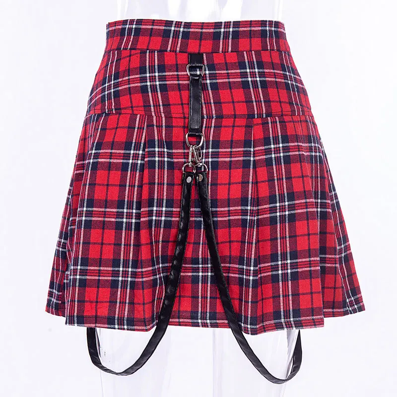 Instant Hot Halloween Gothic A Line of Saias For Zp Women Autumn Plissada Mini Exit Sexy Belt Suspender Solid Bottom