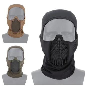 

Airsoft Tactical Mask Cover Metal Wire Hunting Full Face Mask Hood Protection Neck Guard Army Bike Military Helmet Cap Headgear