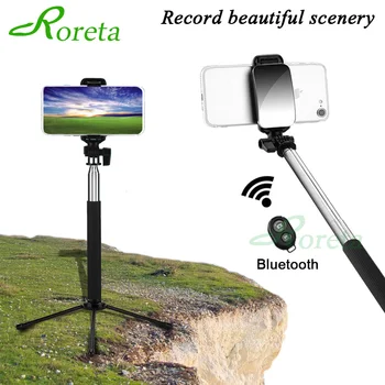 

Roreta Portable Wireless Selfie Stick Bluetooth Remote Control Expandable Handheld Monopod Tripod With Mirror For Android IOS